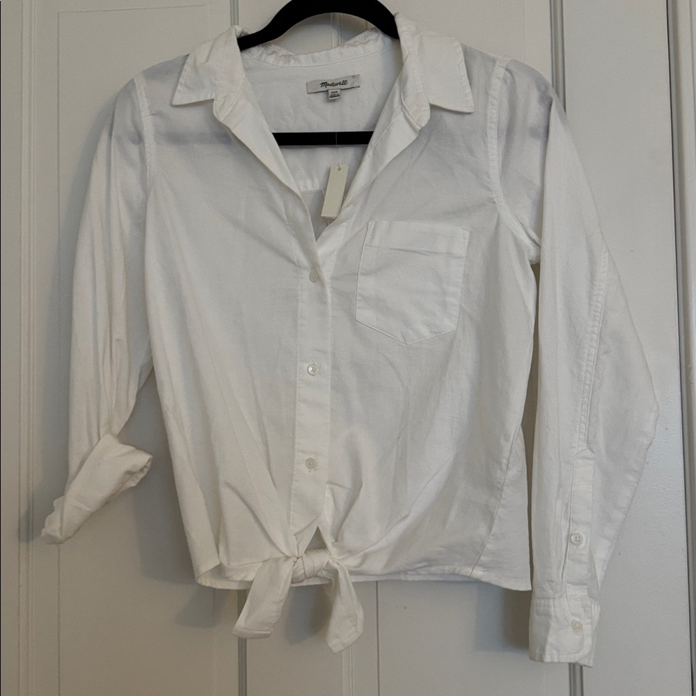 New With Tags (NWT) White Tie Front Button Down Shirt Women - tie front XXS